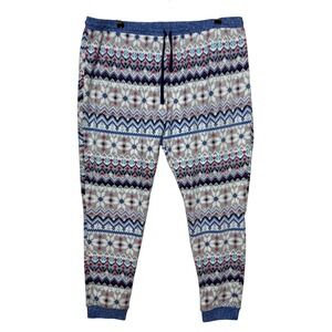 Cuddl Duds Pants Womens XXL 40x30 Blue Fair Isle Jogger Fleece‎ Stretch Cozy